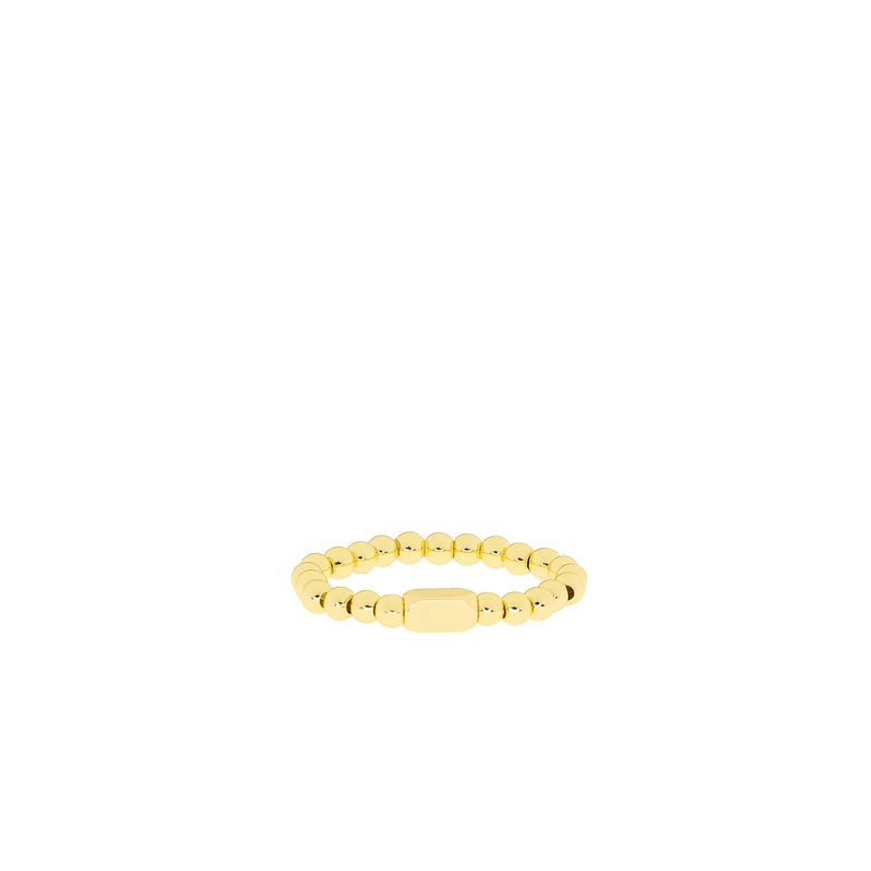 Gold 3mm Ball Stretch Ring with Rectangle Bead