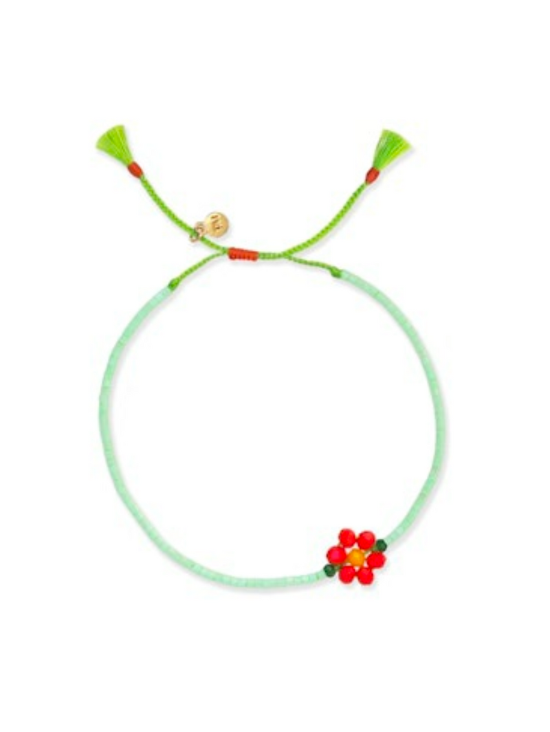 Handmade Beaded Flower Bracelet ~ Mint