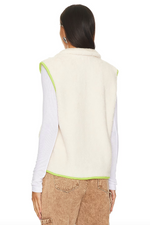 Faux Fur Zipper Vest ~ Cream/Lime