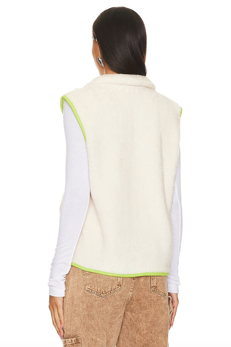 Faux Fur Zipper Vest ~ Cream/Lime