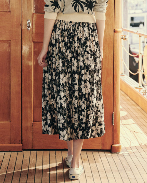 Sway Skirt ~ Black and Cream Hibiscus
