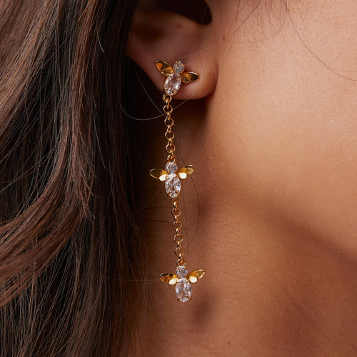 Crystal Honeybee Linear Earrings