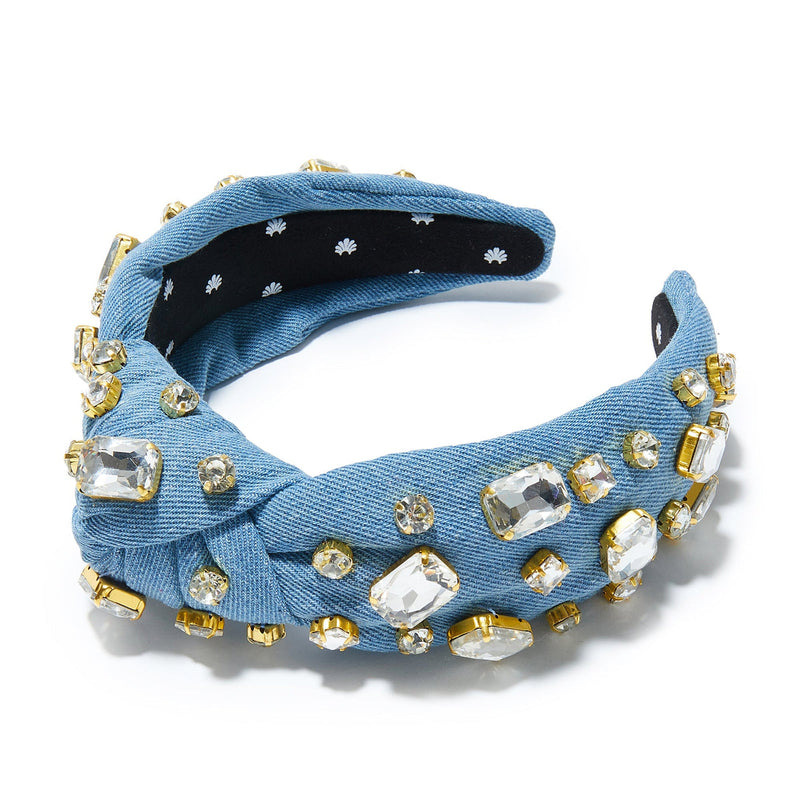 Rectangle Crystal Knotted Headband ~ Denim