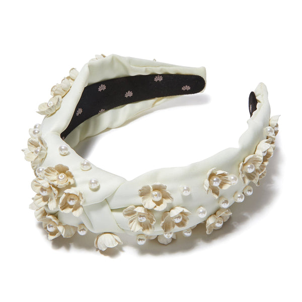 Daisy Embellished Knotted Headband ~ Ivory – Chic Streets display picture 3
