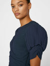 Ruched Sleeve Keyhole Top ~ Navy