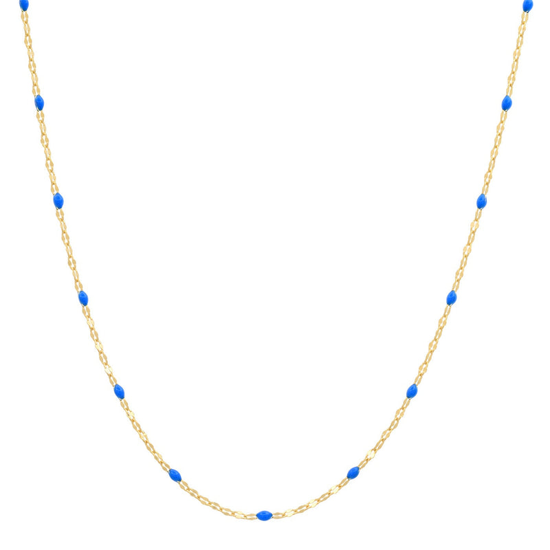 Gold Vermeil Sparkle Chain with Enamel Stations ~ Gold/Blue Necklace