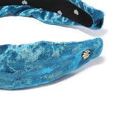 Electric Turquoise Crushed Velvet Knotted Headband – Chic  display picture 3