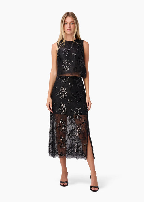 Aylin Sequin Lace Midi Skirt ~ Black