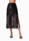 Aylin Sequin Lace Midi Skirt ~ Black