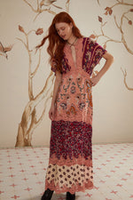 Glam Tapestry Laces Short Sleeve Maxi Dress ~ Burgundy