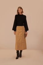 Yoked Midi Skirt ~ Brown