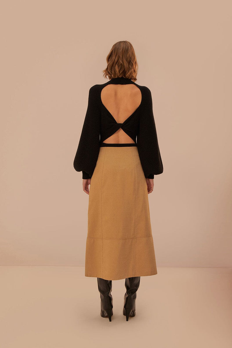 Yoked Midi Skirt ~ Brown