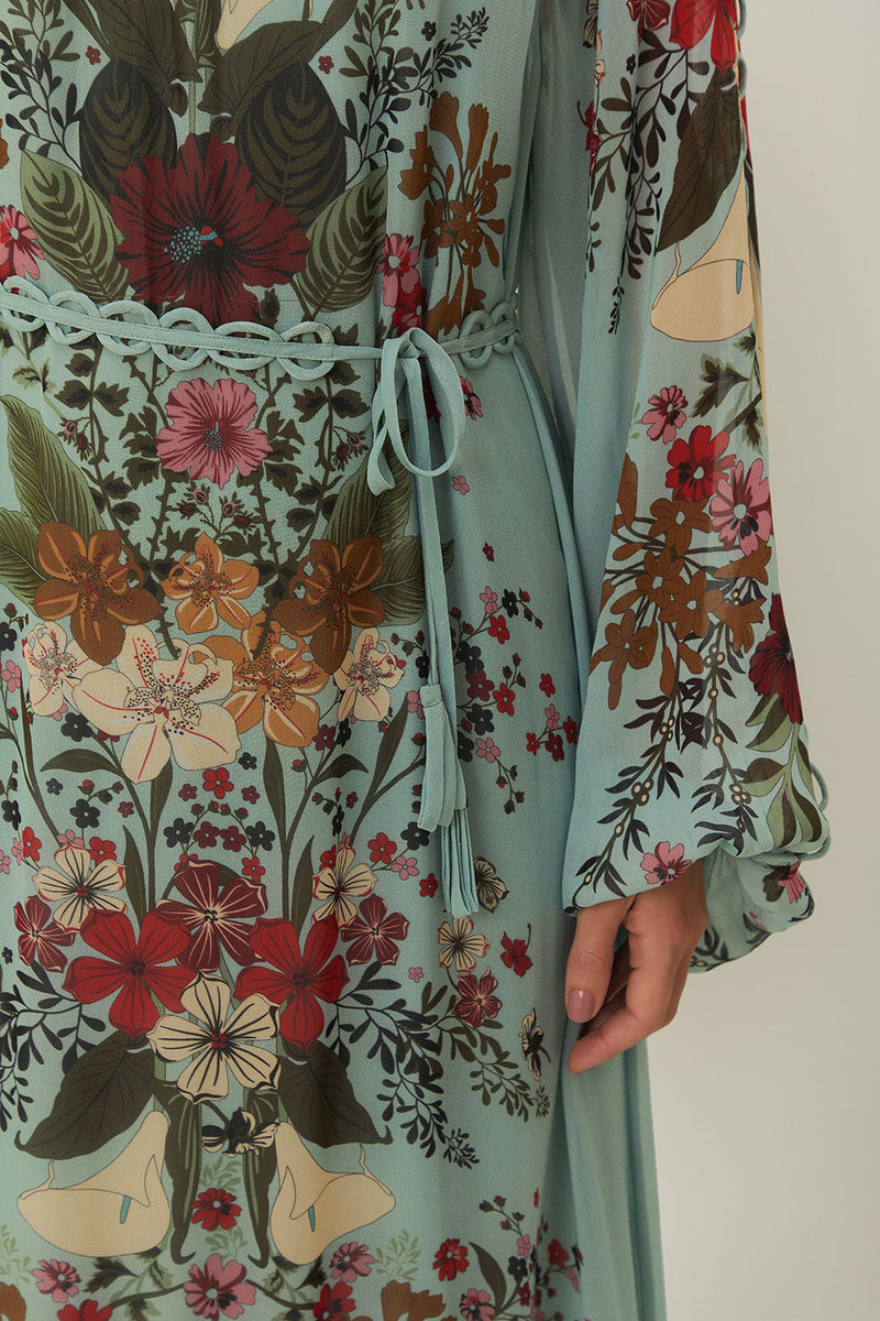 Blue Beauty Bouquet Long Sleeve Maxi Dress