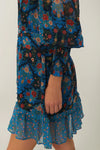 Arabesque Floral Blue High Neck Mini Dress