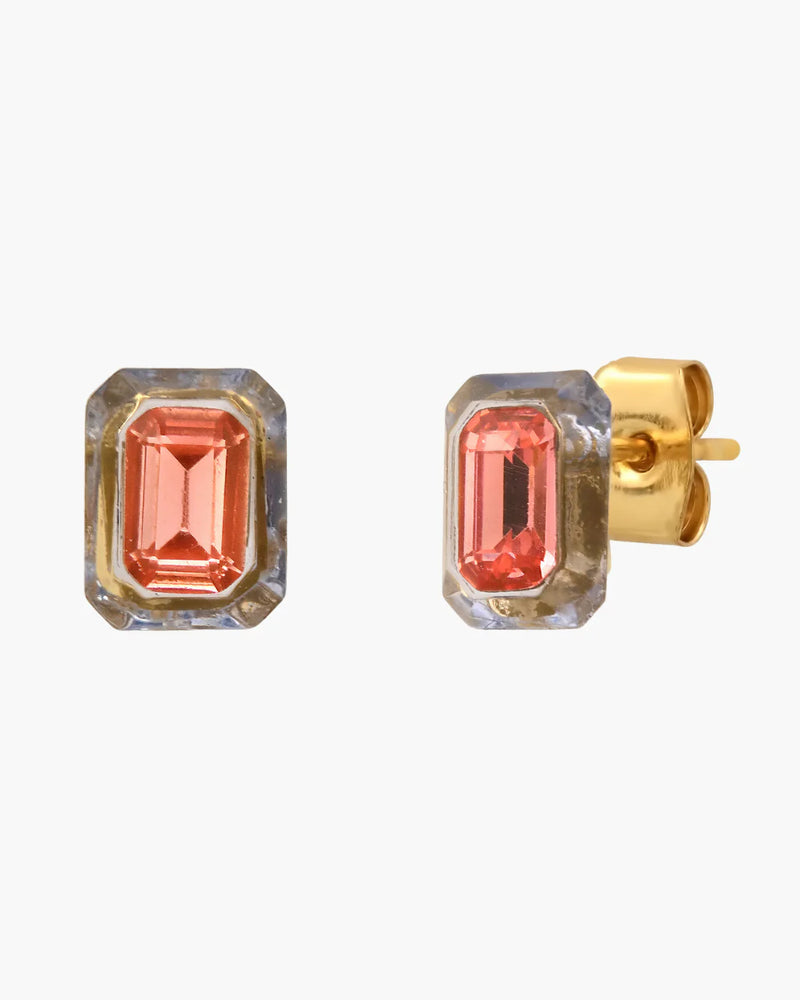 Emerald Cut Glass Stud with Resin Bezel