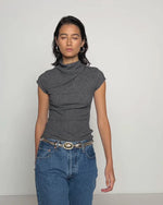 Katie Draped Top ~ Marled Grey