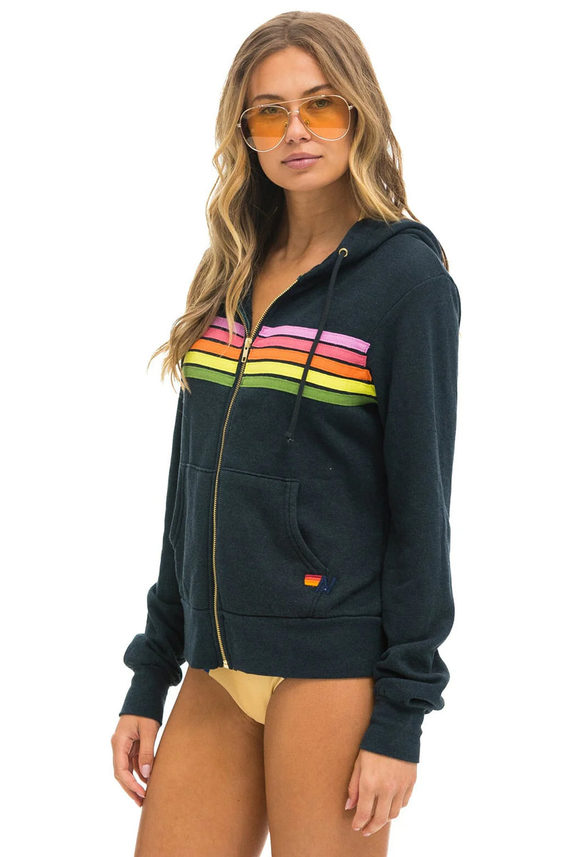 5 Stripe Zip Hoodie ~ Charcoal/Pink/Green