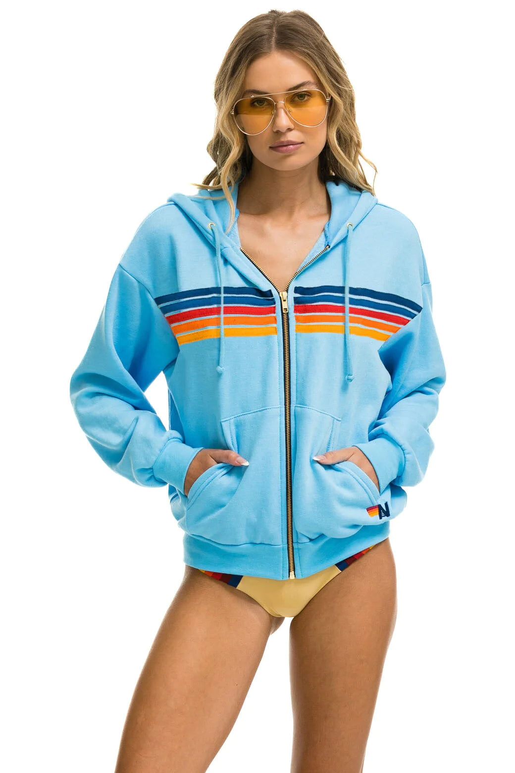 5 Stripe Relaxed Zip Hoodie Sky 2 Chic Streets