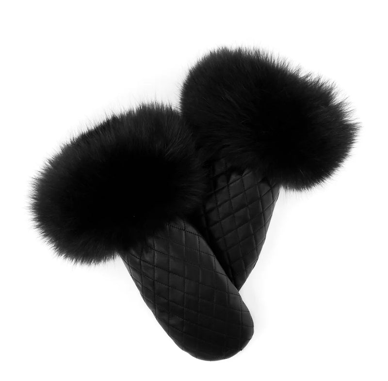 Fur Cuff Mittens ~ Quilted Black