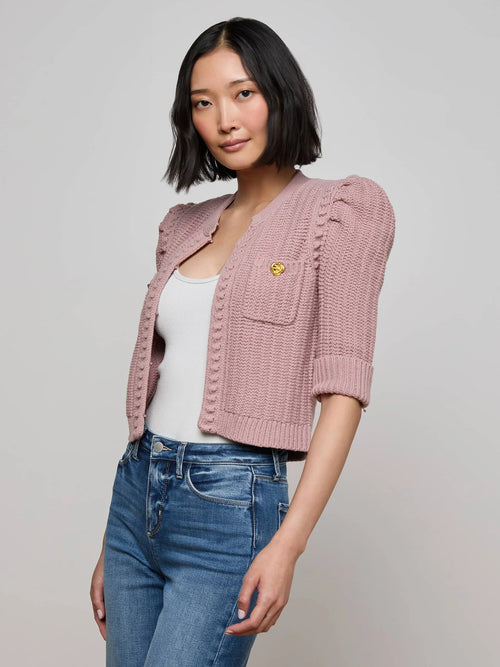Delilah Cropped Cardigan ~ Light Mauve / Gold