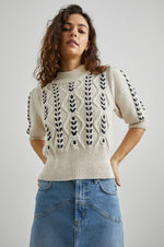 Addy Sweater ~ Oatmeal Navy Cables