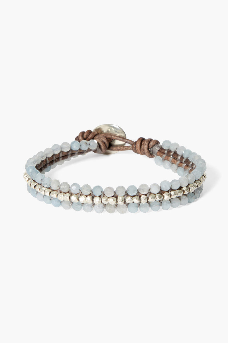 Koa Cuff Wrap Bracelet ~  Aquamarine