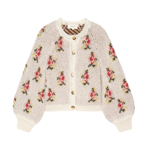 Carousel Cardigan ~ White W/ Rose