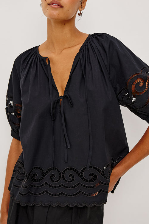 Catalene Top ~ Black Embroidery