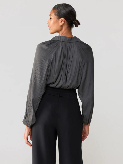 Casually Cute Sateen Blouse- Mineral