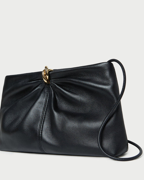 Corrine Black Leather Gathered Clutch