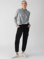 Sequin Funnel Neck Top ~Heather Grey Sequin