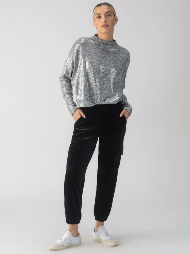 Sequin Funnel Neck Top ~Heather Grey Sequin