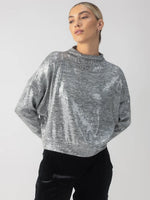 Sequin Funnel Neck Top ~Heather Grey Sequin