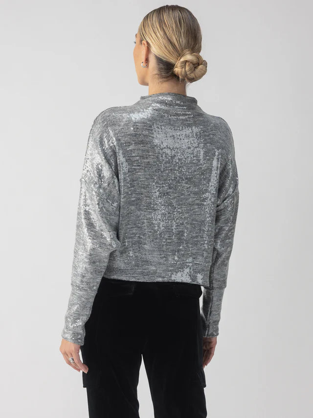 Sequin Funnel Neck Top ~Heather Grey Sequin