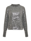 Sequin Funnel Neck Top ~Heather Grey Sequin