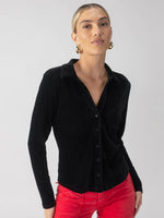 Textured Velvet Button Up ~Black