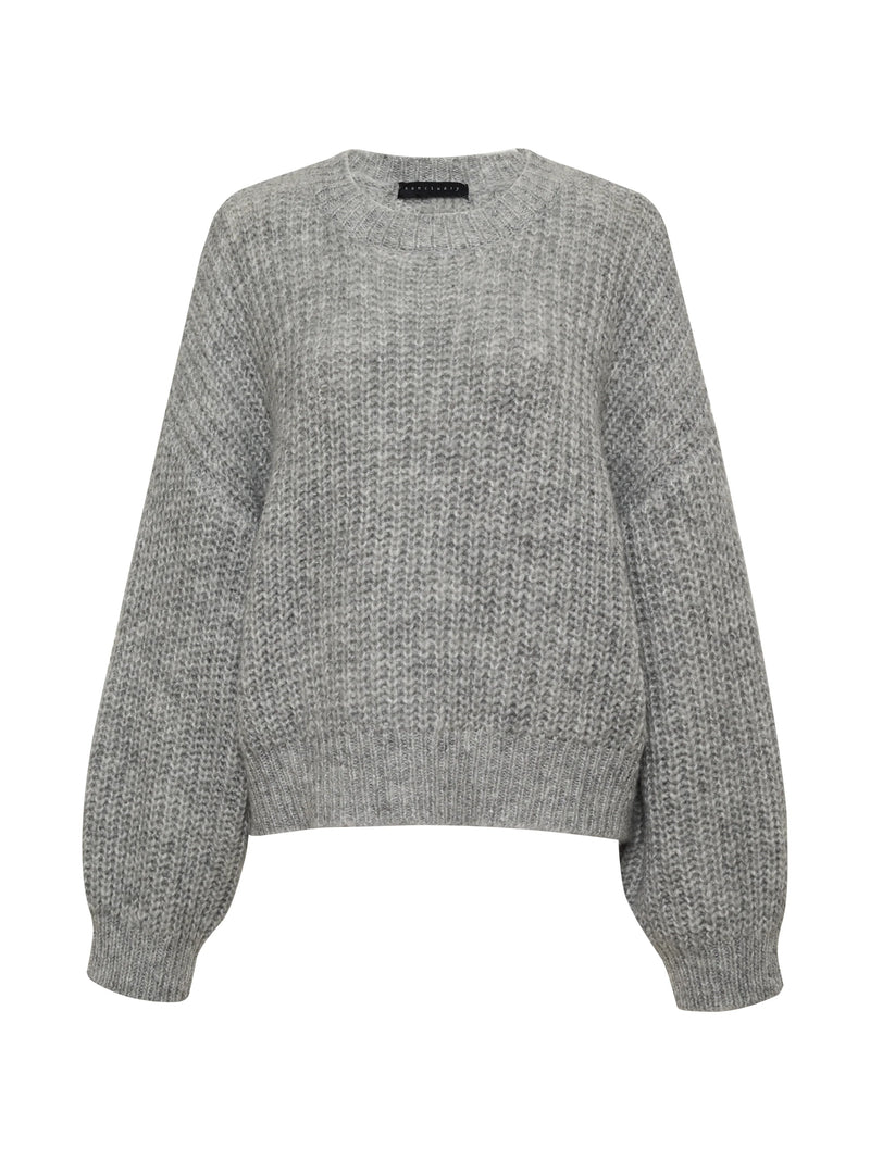 Fuzzy Volume Sleeve Sweater ~ Heather Grey