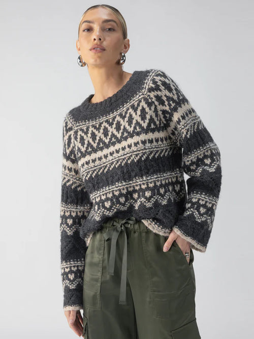 FairIsle Crew Neck Sweater ~Heather Ash Multi