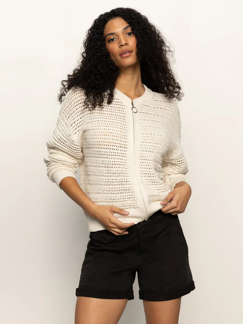 Open Knit Bomber ~ Chalk