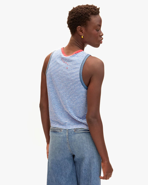 Camp Fit Tank ~ Blue/Cream Mini Stripe