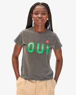 Classic Tee ~ Faded Black w/ Green & Poppy Oui