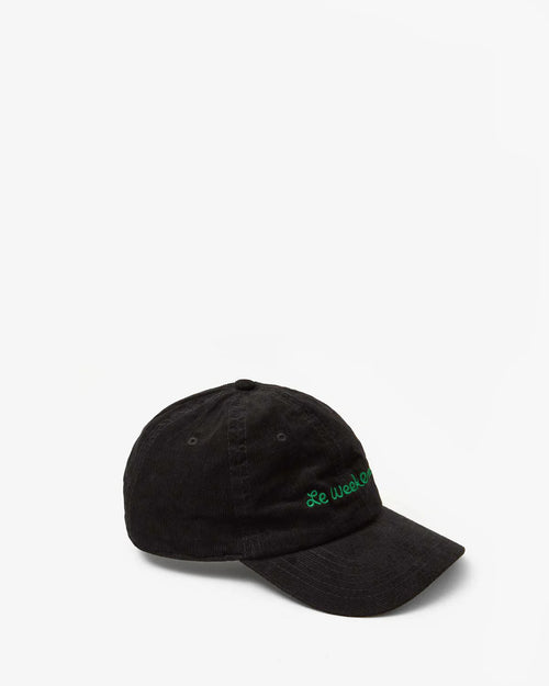 Baseball Hat ~  Black Corduroy w/ Green Embroidered Le Weekend