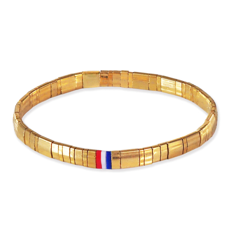 Gold Tila Bracelet with Red, White and Blue Accents