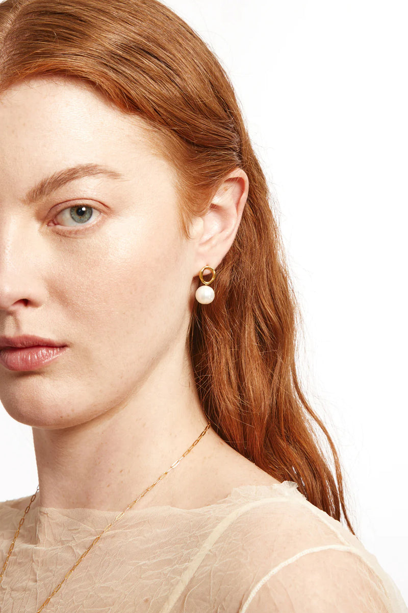 Globe Stud Earrings`~ White Pearl