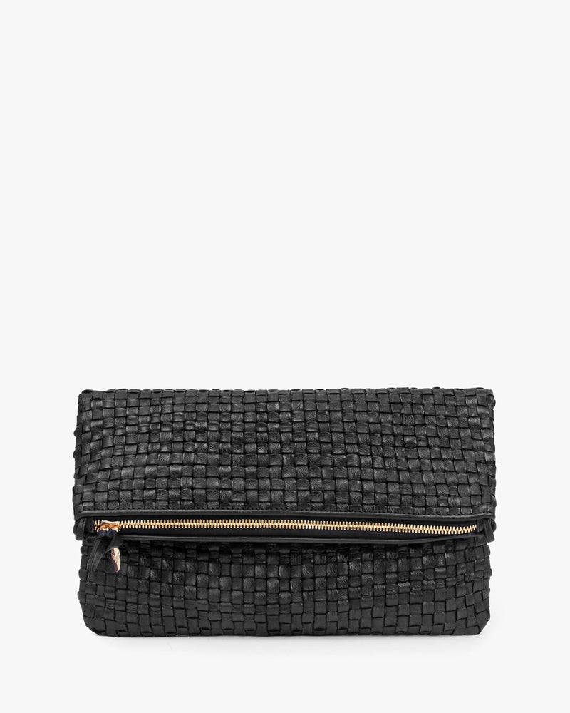 Foldover Clutch W/ Tabs ~ Woven Checker Black