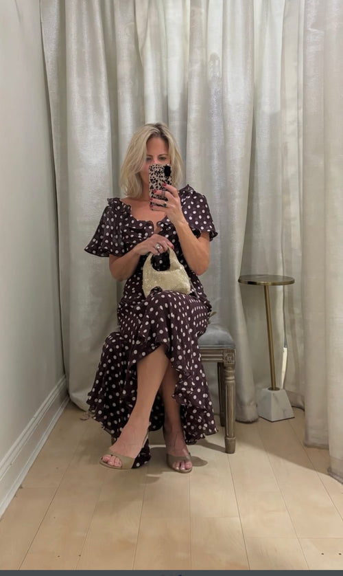 Camille Polka Dot Clio Dress ~ Deep Plum / Limestone