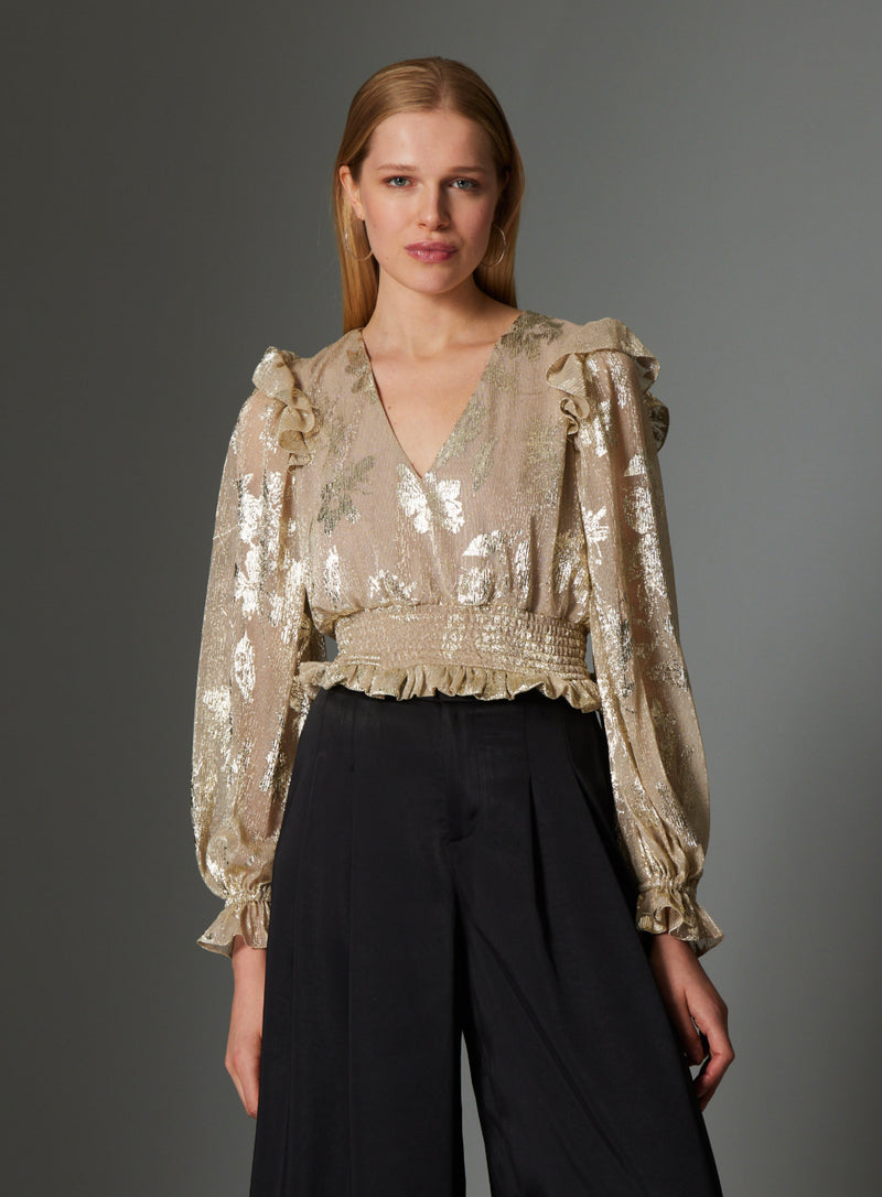 Karine Blouse ~ Gold Shimmer Floral