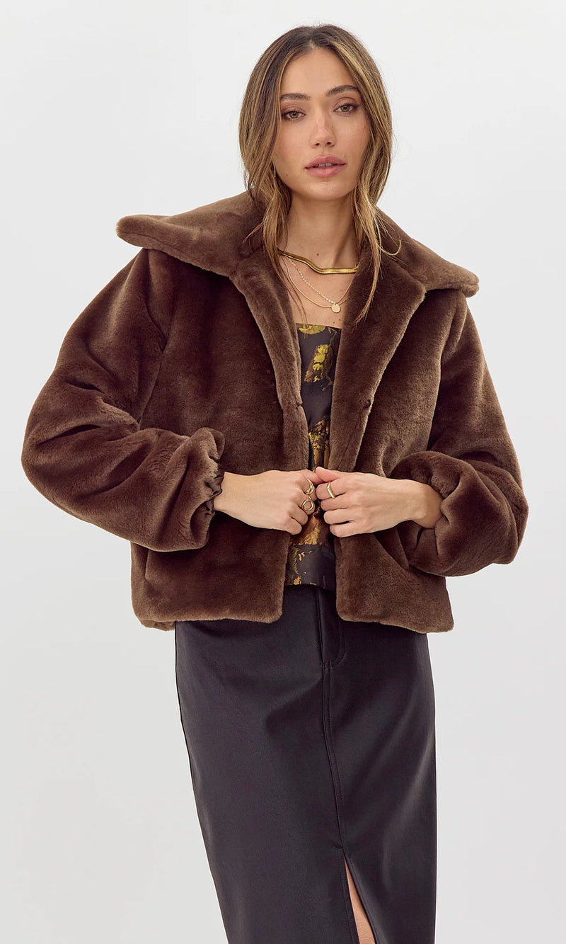 Hailey Faux Fur Cropped Coat ~ Coffee