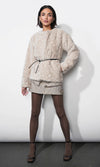 Yuri Collarless Faux Fur Jacket w/ Tie Belt