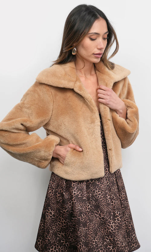 Hailey Faux Fur Coat ~ Biscotti